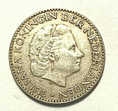 1954 Netherland 1 Gulden 72% SILVER XF Coin, all letters on edge very clear NICE - Image 1 of 2