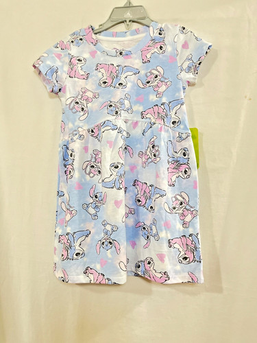 PALM ANGELS Disney Stitch Angelo Vestito Bambina Manica Corta Gioco Blu Tg XS L Nuovo