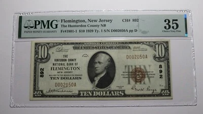 $10 1929 Flemington New Jersey NJ National Currency Bank Note Bill Ch #892 VF35! - Image 1 of 4