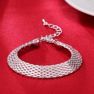 magnífico 925 plata plata moda mujeres dama malla cadena pulsera de boda joyería - Imagen 1 de 4