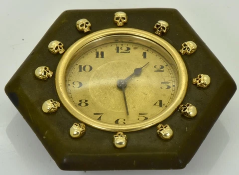RareAntique German Memento Mori Bakelite 18k Gold Plated Travel Wall Clock Cover