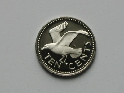 Barbados 1980 10 CENTS Proof Coin GEM UNC Cameo-Lustre with Coat of Arms & Bird - Image 1 of 2