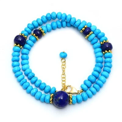 绿松石串珠项链,绿松石银色项链,Lapis Lazuli 项链,Lapis — 第 1/4 张图片