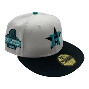 New Era 59Fifty Houston Astros Hat Cap 7 1/4 White Teal 2022 World Series Patch - Picture 1 of 9