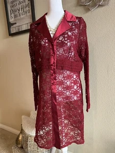 Susan Graver Style Women’s Burgundy Button-Up Lace Long Sleeve Jacket - Sz M - Picture 1 of 8