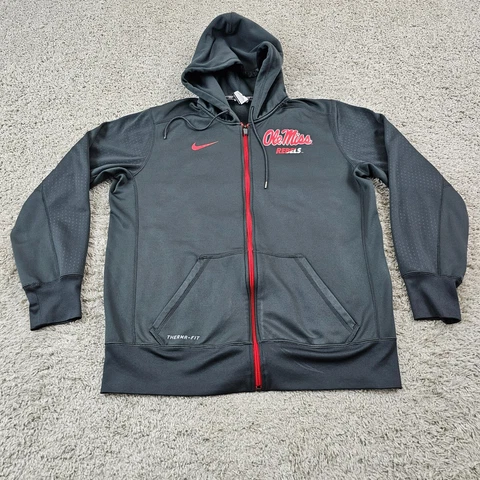 Ole Miss Rebels Jacket Mens Large L Gray Nike Hooded Full Zip Therma-Fit Pockets Cover