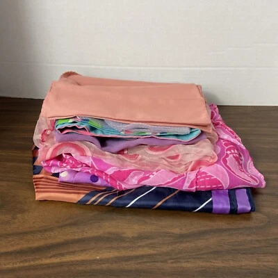 Vintage Lot of 7 Pink Handkerchiefs/Scarves Silk Linen Printed Embroidered Lace - Image 1 of 4