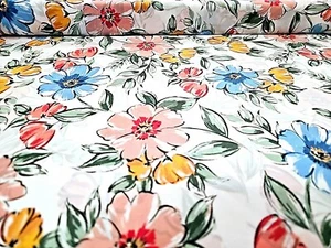 Floral Chiffon Fabric Apparel Poppy Sketch Blooms By The Yard - Picture 1 of 2