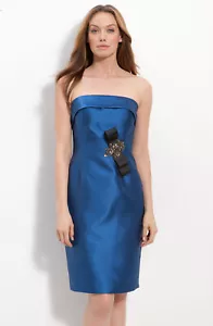 JS Collections Beaded Twill Strapless Sheath Dress Sz 6 Royal Blue - Picture 1 of 2