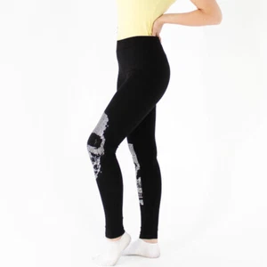 Leggins Totenkopf Nieten Glitzer Strass Skull Blickdicht Slim Weihnachten Gesche - Bild 1 von 4
