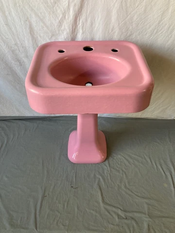 Antique Cast Iron Rose Du Barry Pink Porcelain Pedestal Sink Standard 307-22E Cover