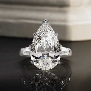 Anillo de compromiso de tres piedras de moissanita Estate corte pera de 4 quilates oro blanco de 14 quilates FN - Imagen 1 de 11