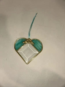 "Arte colgante de ventana de vitral de colección oro verde, forma de corazón transparente 4""x4""" - Imagen 1 de 5