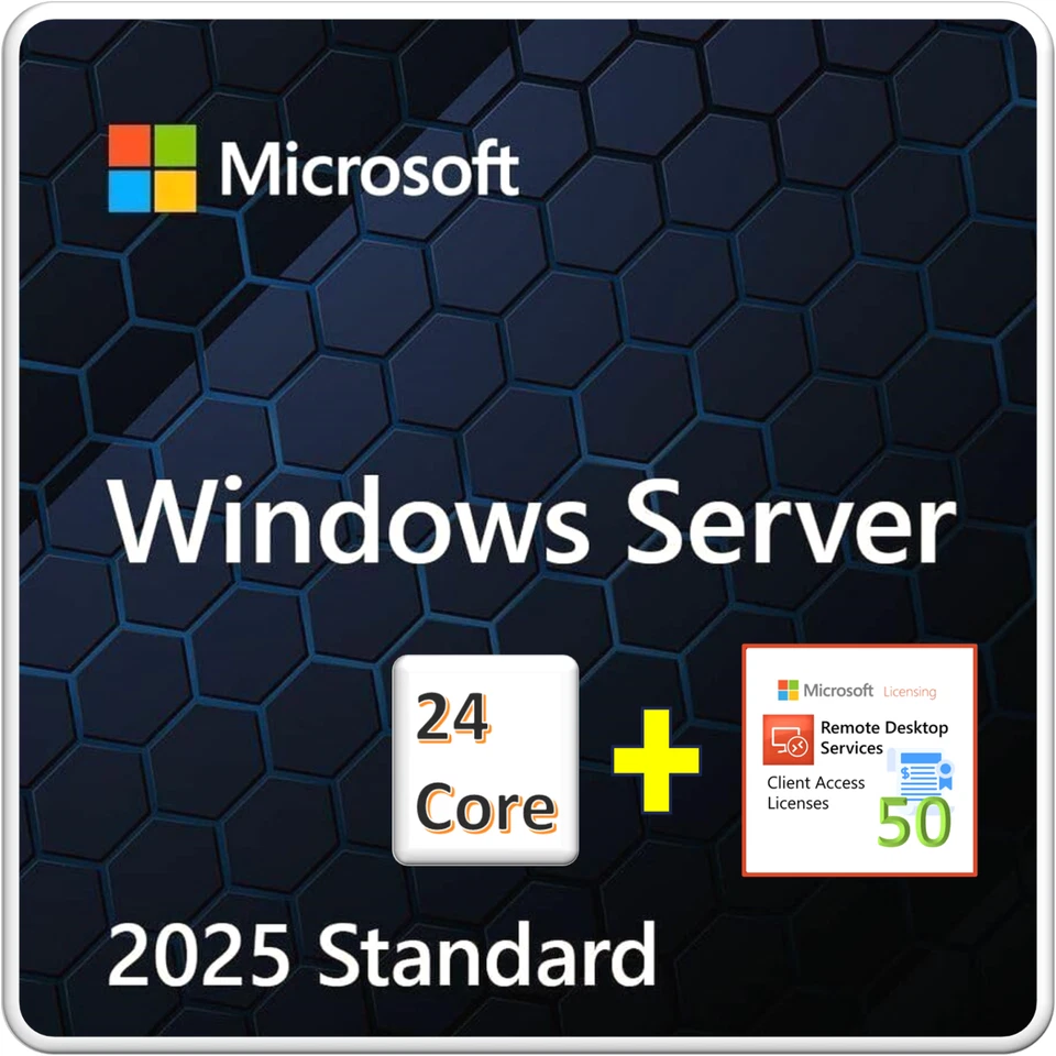 Microsoft Windows Server 2025 Standard - 24 Core License w/ 50 RDS CALs - Image 1 of 1