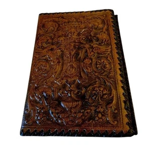 Embossed Leather Journal Book Bible Cover Vintage Dark Brown Ornate Victorian - Foto 1 di 9