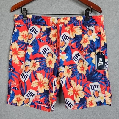 Miller Lite Tropical Floral Swim Trunk Shorts Mens Size Med New Hawaiian Beach - Image 1 of 4