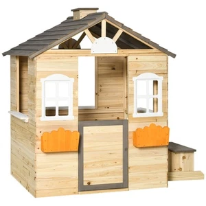 Spielhaus für Kinder Holz Kinderspielhaus mit Fenster Briefkasten Holzspielhaus - Bild 1 von 10