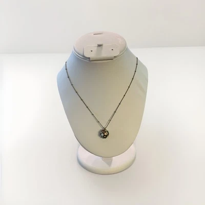 Fossil Crystal Ball Pendant 18” 2” Necklace Antiqued Silver Beaded Chain Charms - Image 1 of 4