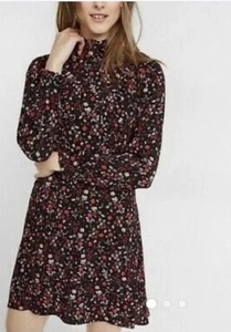 EXPRESS Long Sleeve Lace Back Ruffles A-Line Multicolor Floral Crepe Dress Sz 2 - Picture 1 of 11