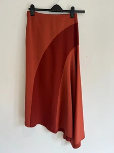 TED BAKER Midi Skirt Womens TB 2 UK 10 Bolsena Burnt Orange Asymmetric Hem Satin - Picture 1 of 23