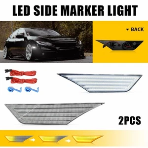 2x Amber Dynamic White LED Switchback Side Marker Light For 2016-21 Civic Honda - Bild 1 von 16
