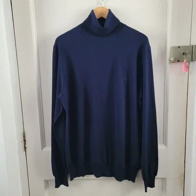 Jaeger Mens Roll Neck 100% Merino Wool Navy Blue Jumper Size XL - Image 1 of 4