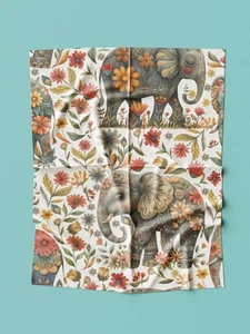 Elephant Floral Forest Printed Upholstery Fabric By the Yard - Picture 1 of 4