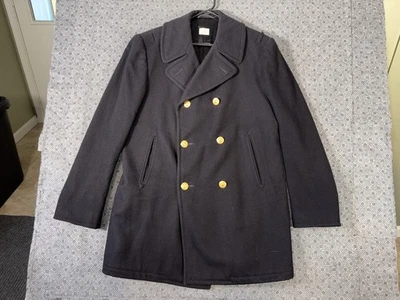 US NAVY Naval Academy Peacoat Men’s 42L Black Gold Buttons Wool Double Breasted - Image 1 of 4