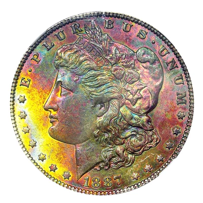 1887-P NGC MS64+ MORGAN $ MONSTER COLORFUL DARK TONED RAINBOW (VIDEO) ** - Image 1 of 4