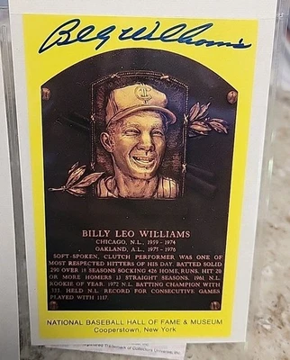 PLACA DE ORO AUTOGRAFIADA POR BILLY WILLIAMS SALÓN DE LA FAMA PSA Chicago Cubs  Foto 1 de 2