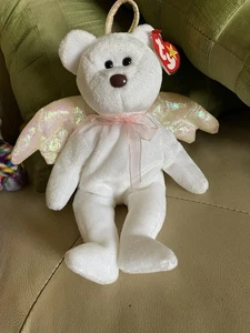 Ty Beanie Baby "Halo" l'Orso Angelo 1998 Ritirato RARO naso marrone SPEDIZIONE GRATUITA - Foto 1 di 14