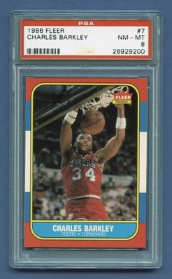 Charles Barkley Rookie 1986 PSA 8 casi nuevo-como nuevo Fleer Hof Philadelphia 76'ers (#7) RZC Foto 1 de 3