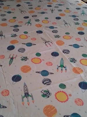 Sistema Solar Pottery Barn Niños Doble Hoja Plana Blanco Cohetes Planetas Espaciales Azul Foto 1 de 4