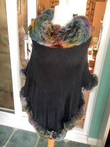 jayley new tags poncho with faux fur trim black one size - Picture 1 of 6