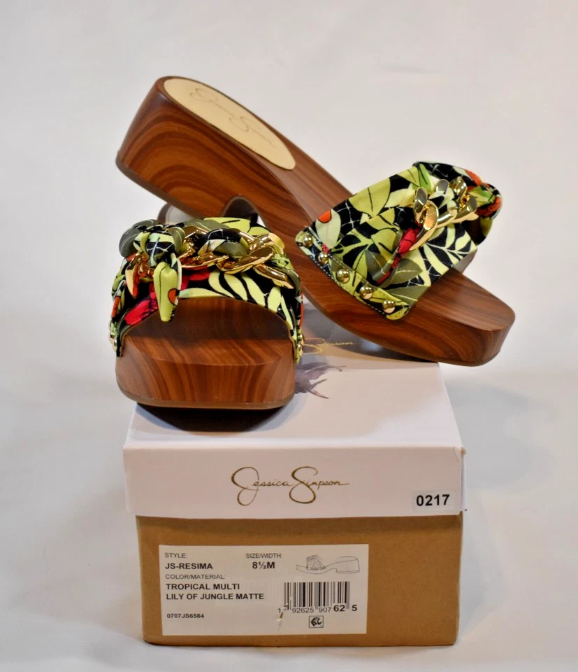 Jessica Simpson Tropical Lily Jungle Mate Resima Plataforma Sandalia Tacón 7 Nuevo con Etiquetas Foto 1 de 4