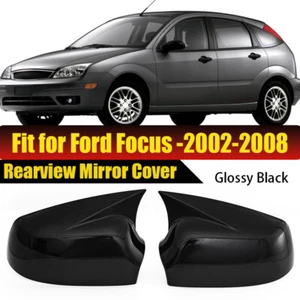 Gloss Black For Ford Focus 2002-2008 Mirror Cover Wing Cap Ox Horn Cap Trim . - Bild 1 von 9