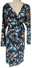 Joe Browns UK16 Navy Blue Jersey Floral Print Wrap Dress Modest Workwear Office