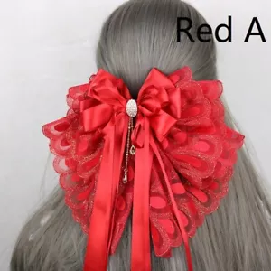 Lady Girls Lace Bow Hair Clip Hairpin Lolita Princess Wedding Hair Accessory Red - Bild 1 von 15
