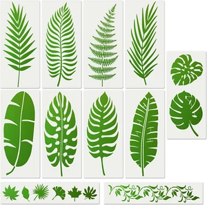 11Pieces Large Leaf Stencil 12"X6", Palm Fern Leaf Stencils for Painting - Picture 1 of 12