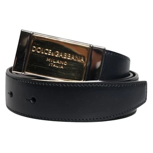 DOLCE & GABBANA Gürtel schwarz blau Leder goldene Schnalle wendbar 90 cm/36 Zoll 620usd - Bild 1 von 7