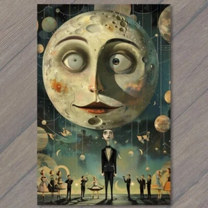 POSTKARTE Mann im Mond Frau Lippenstift Spaß skurril Party Nacht Gesicht Spaß - Bild 1 von 1