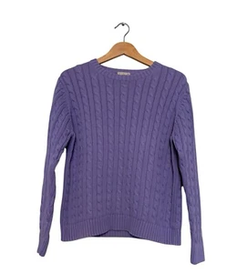 L.L.Bean Damen Pullover Zopfmuster Rundhals Pullover 100% Baumwolle Lila Large - Bild 1 von 6