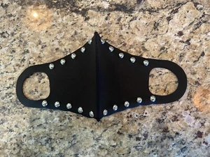 Black Studded Mask Goth Rocker Mesh Washable Face Mask Custom Comfortable Unisex - Picture 1 of 6
