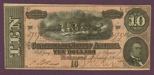 T-68 PF-27 CR-548 1864 Confederate States of America 10 $ Schein Nr.39271 (60914) - Bild 1 von 2