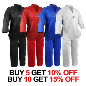 V-Neck Taekwondo 7.5 oz Gi Uniform w/White Belt WH/BK/RED/BLUE (#0000~#8) New - Picture 1 of 6