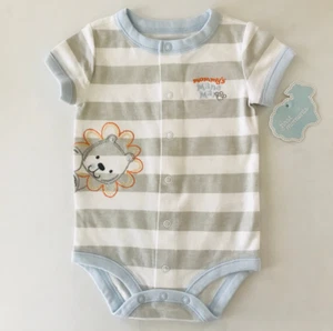 Baby Boy 6 Months Creeper Bodysuit Short Sleeve Cotton Lion Blue Gray - Picture 1 of 1