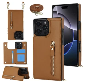 Crossbody Leather RFID Wallet Case For iPhone 16 Pro NEW - Picture 1 of 6