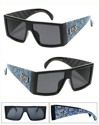 Locs Mens Gangster Sunglasses Thick Blue Bandana Temples Flat Top UV400 - Image 1 of 4
