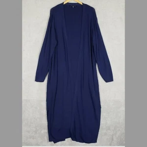 Eloquii 18 20 Top Duster Cardigan Plus Throw On Blue Knit Open Maxi Long Pockets - Picture 1 of 11