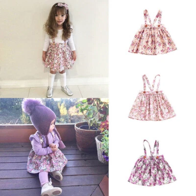 Newborn Toddler Baby Girl Clothes Kids Flower Strappy Skirts Dress Costume - Image 1 of 4